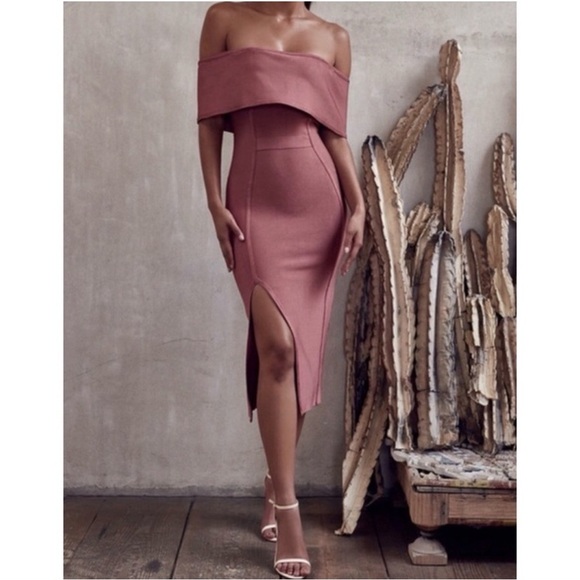 House of CB Danae Off Shoulder Bandage Dress Med Pink Bodycon Feminine Cocktail - Picture 3 of 13